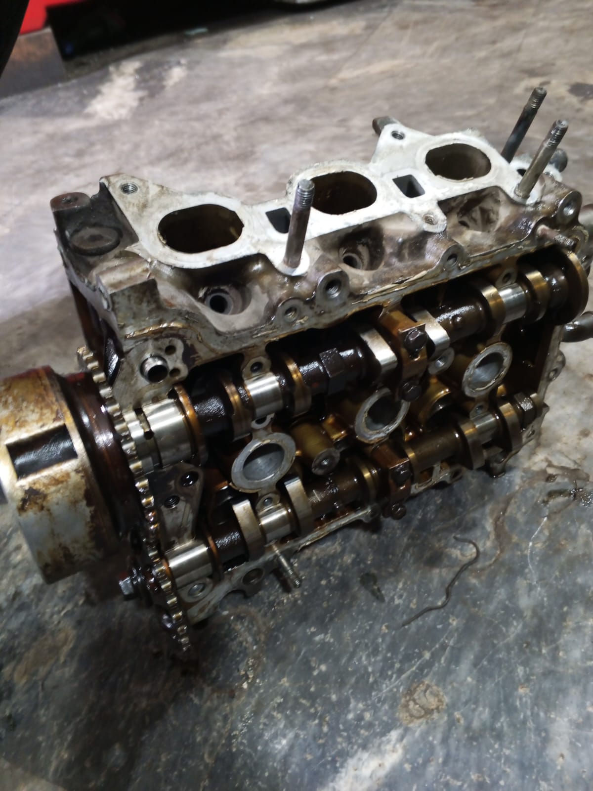 DOHC cylinder head with dual camshafts
